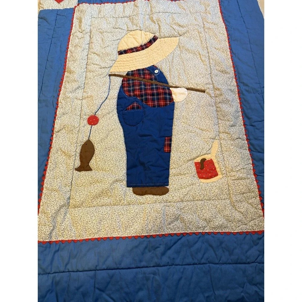 Vintage Handmade Cottage Core Fisherman Baby Toddler Nursery Quilt